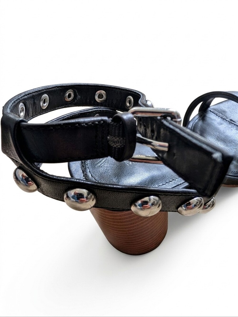 Marc Fisher Black Studded Ankle-Strap Heels - Picture 2 of 6